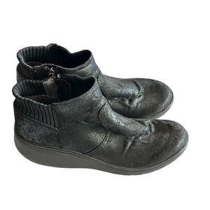 Women's Black‎ Metallic Sparkle Wedge Ankle Boots Side Zip Comfort Weekend 8.5M